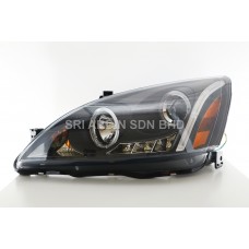 Honda Accord SDA 03-07 Black Projector Head Lamp w Ring & LED Driving Lamp